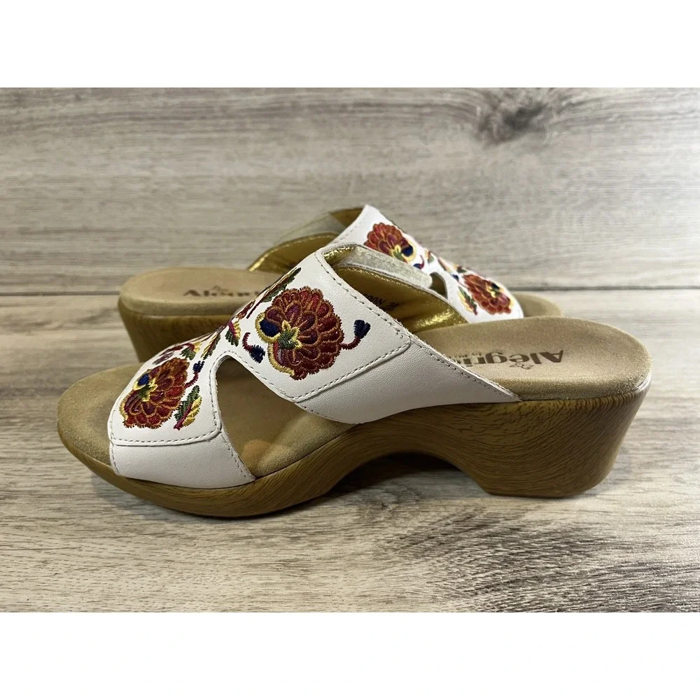 Alegria Womens Lin-600N Floral Embroidered Leather Sandals White Sz 38‎ Sz 8